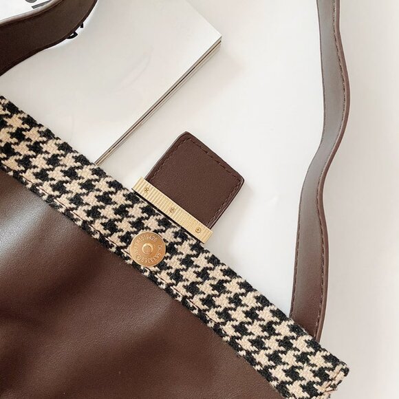 Chic Houndstooth Purse Cute Bag Chic Handbag, Brown - Picture 4 of 7